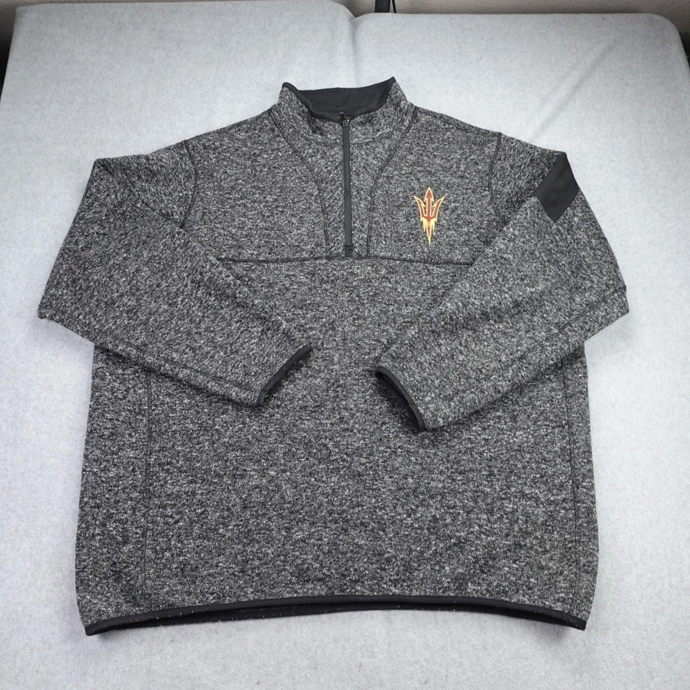 Arizona State Sun Devils ASU Pullover Mens 3XL Gray Heather Zip Sweater Antigua - Picture 1 of 16